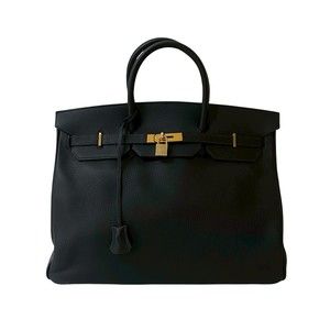 □C Stamp HERMES Birkin 40 Ardennes Leather Handbag Tote Bag Navy Blue 638-4